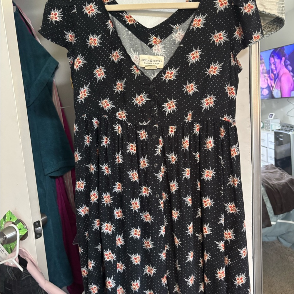 Ralph Lauren Country Floral Black Mini Babydoll Dress